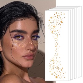 Makeup Patches - Gold Glitter Freckles Face Tattoo - Cosmetic Glitter For Face - Faux Freckles Waterproof - Temporary Tattoos- Cute Glitter Makeup Accessories for Women - 8 Pcs