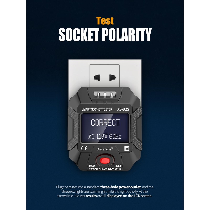 Aicevoos Outlet Tester Electrical GFCI Trip Tester Receptacle Detector with