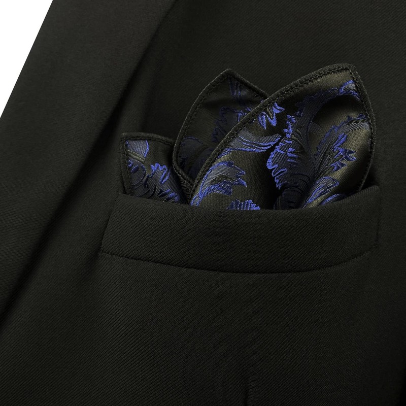 S&W SHLAX&WING Blue Pocket Square Black Abstract Men's Silk, blue