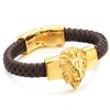 COOLSTEELANDBEYOND Mens Large Braided Leather Bracelet with Steel Lion and