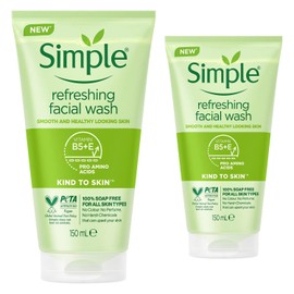 Simple 2 Pack 150ml Kind to Skin Refreshing Facial Wash for Sensitive Skin, Gentle Daily Cleanser, Removes Impurities, Hydrates & Soothes Skin Naturally