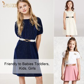 JASGOOD 3 Pack Skinny Elastic Stretch Dress Belt for Teen Girls Casual stretchy Belt for Kids Toddler, Suit Waist Size:19”-23”, C-Black+White+Brown