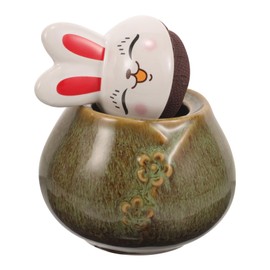 MAGICLULU Rabbit Shape Kiln Green Ceramic Tea Canister Airtight Spice Jar for Kitchen