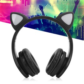 Cat Ear Headphones - Wireless Bluetooth Cat Ear Headphones with Microphone, LED Noise Cancelling Cat Gaming Headset for Young People (Black)