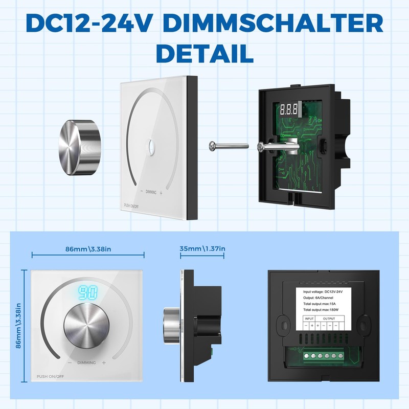 BrightArk DC 12 V Dimmer Switch PWM LED with Digital