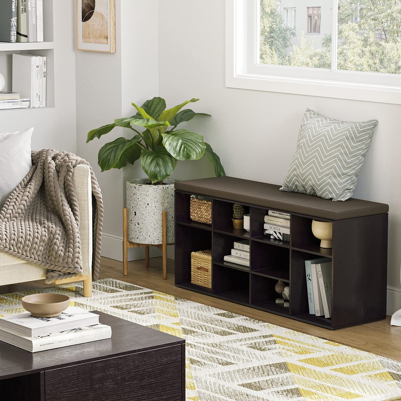 DINZI LVJ Shoe Storage Bench with Cushion, Cubby Shoe Rack