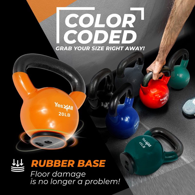 Yes4All Kettlebells Weights Cast Iron Rubber Base For Home Gym