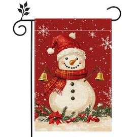 Winter Snowman Snowflake Garden Flag for Outside, Christmas Bell Welcome Yard Flag 12x18 Inch Double Sided Burlap Holiday Farmhouse Outdoor Flag Home Decoration