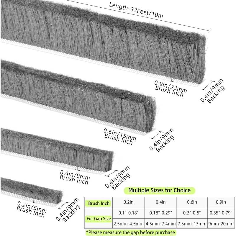 ZOMPAGO Brush Weather Stripping Door Seal -0.4 inx0.4inx33FT,Effective Weather Stripping