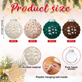 Hungdao 24 Pcs Crochet Christmas Ornament Balls Set Handmade Knit Christmas Ball Neutral Farmhouse Boho Rustic Style Xmas Tree Ornaments for Xmas Home Decor(Brown,Green,Apricot,Cream)