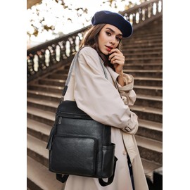 Shrrie Vegan Leather Laptop Backpack for Women 15.6 inch Work Backpack Fashion Travel Backpack Purse for Travel College Work