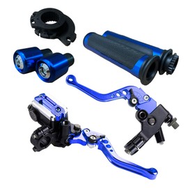 LisylineAuto Motorcycle Brake Lever 7/8“ 22mm Motorcycle Handlebar Brake Master Cylinder Clutch Levers Left & Right Set + Hand Grips + Handlebar Ends Set for Harley Honda Kawasaki Suzuki Yamaha (Blue)