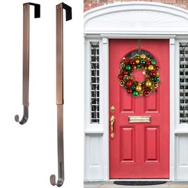 Wreath Hanger,Adjustable Length 14.9-25 Inch Metal Door Hanger,Wreath Hanger for Front Door 20 lbs Larger Christmas Wreaths Decorations Hook, Bronze