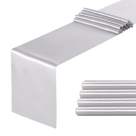 yourose 5 Pack Satin Table Runners 12 x 108 inch for Wedding Banquet Decoration, Bright Silk and Smooth Fabric Party Table Runner(Silver, 5Pieces)