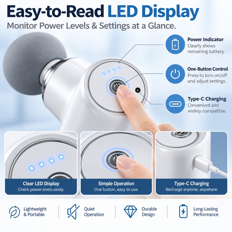 Portable Massage Gun for Full Body Use – 4 Interchangeable