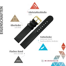 MARBURGER 27218 Watch Strap 18 mm Leather – Tool Assembly Set, black/gold