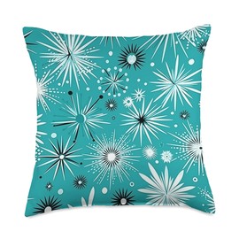 BLUE WHITE STARBURST | Vintage Retro MCM Mid Century Modern Throw Pillow