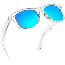 Joopin Trendy Square Sunglasses Sun Glasses Polarized UV Protection Shades for Women Men (Transparent Mirror Blue)