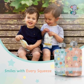LittleWhispers Reusable Baby Food Pouches - Refillable with Applesauce, Yogurt, Fruit Puree, Smoothie - 10 Pack - Toddler & Kids Squeeze Pouch