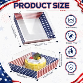 Yiyiring 50 Pack Patriotic Charcuterie Boxes with Clear Lids 4th of July Disposable Food Containers American Flag Square Bakery Boxes for Cupcakes Cookies Memorial Day Independence Day Party Favors
