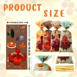 Obluchye Thanksgiving Treat Bags 100PCS,Fall Cellophane Treat Bags 4 Designs,Thanksgiving Creative Turkey Candy Bags Plastic Gift Bags With Twist Ties for Thanksgiving Fall Autumn Harvest Party Favor