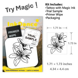 Semi-Permanent Tattoo, Botanical Lily Flowers, Floral Design, Long Lasting Temporary Tattoos, Waterproof Plant-Based Ink, Lasts 1-2 Weeks, Color Develops in 24 Hours MNF075