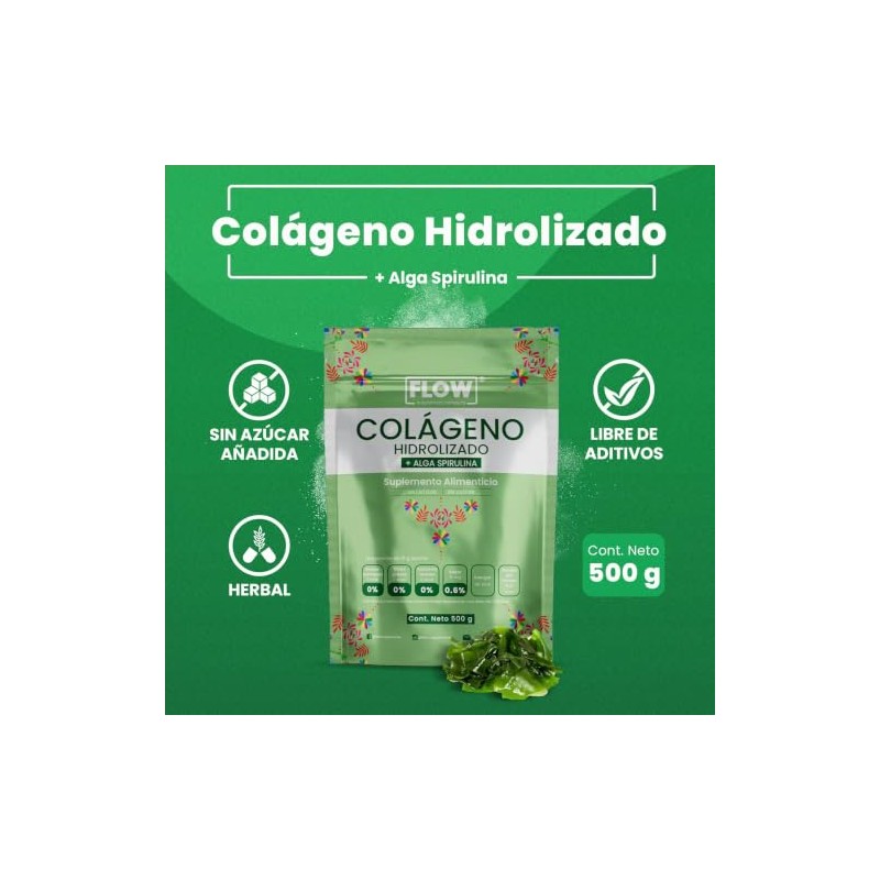 Colágeno Hidrolizado con Spirulina - 500 Gramos en Polvo -