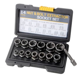 14Pcs Impact Bolt & Nut Remover Set, Stripped Lug Nut Remover with Hex Adapter Extraction Socket Set for Removing Bolts and Nuts with Solid Storage Case