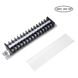 uxcell Barrier Terminal Strip Block 660V 20A Dual Rows 15P DIN Rail Base Screw Connector
