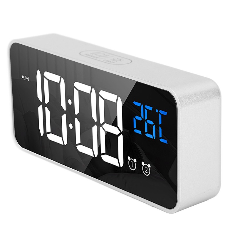 Mirror LED Alarm Clock Two Sets of Alarm Rechargeable Voice