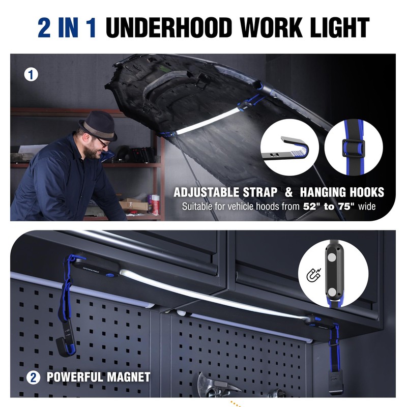 WORKPRO Rechargeable Underhood Work Light, 25inch Long Foldable LED Work