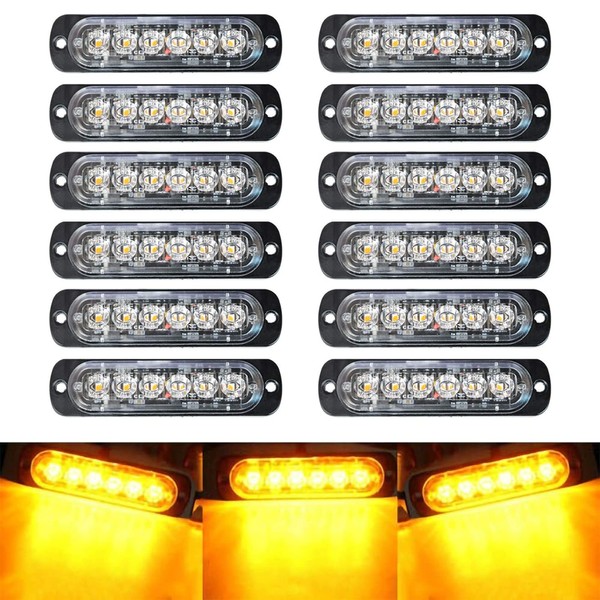 12-Pack 6 LED Amber Strobe Lights Vehicles Trucks Emergency Strobe