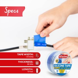 XFasten Self-fusing Silicone Tape Pro, Blue, 1.5-Inch x 15-Feet, 30 mils Extreme Silicone Pipe Fix Tape for Leak Drain Pipes, Tool Grip, Electrical Tape for High Heat Radiator Hose and Plumbing