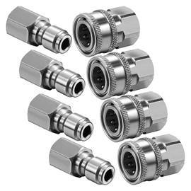 Piodelo 4 Sets Pressure Washer Fittings and Adapters, NPT 3/8 Inch Stainless Steel Male and Female Quick Connector Kit, Power Washer Quick Connect Fittings Hose Accessories (Internal Thread)