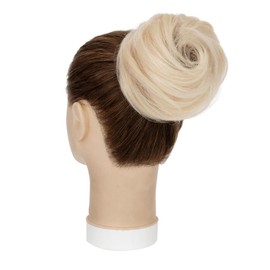 TESSHAIR Thick Human Hair Messy Bun, 100% Real Hair Bun Extensions for Women, Wavy, 25g, #Platinum Blonde