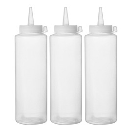HENDI Dispenser Bottle, Quantity: 3, Easy Squeeze, for Sauces, Squeeze Bottle, Squeeze Bottle, Dosing Bottle, 350 ml, Diameter 55 x (H) 205 mm, Polyethylene, Polypropylene Cap, Transparent