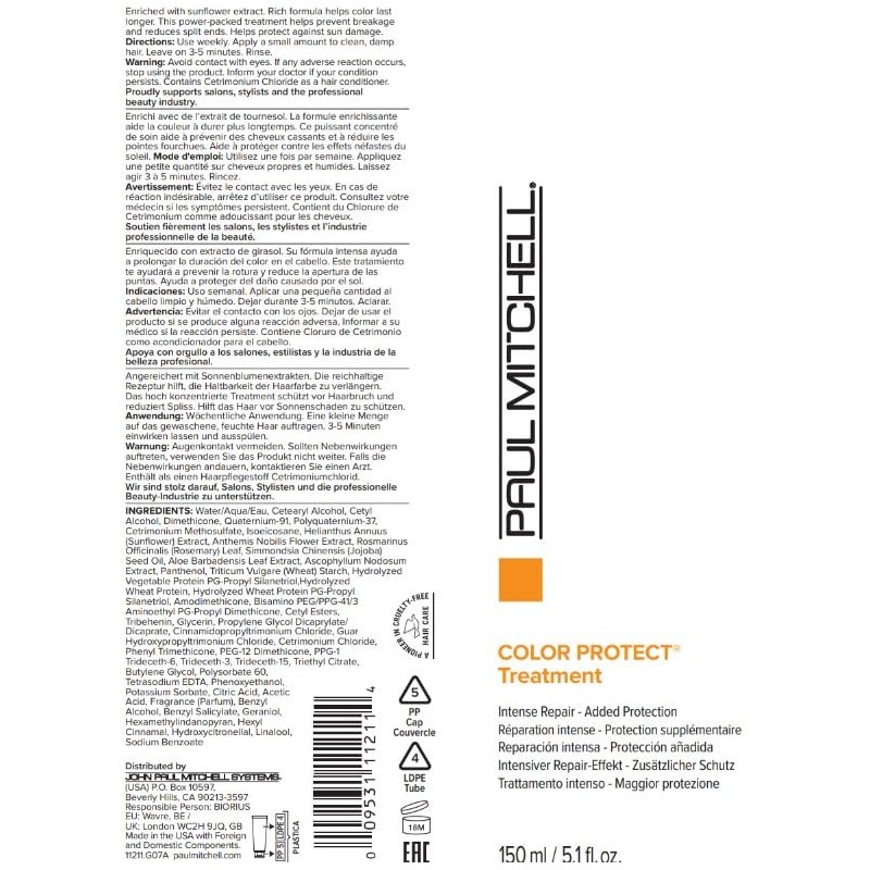Paul Mitchell Color Protect Treatment, Reparación Intensa para Cabello Teñido,