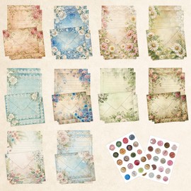 Vintage Floral Stationery Set - 30 Lined Writing Paper 30 Matching Envelopes 40 Self-Adhesive Seals Stickers - Bleed-Resistant Paper for Camp Letters Birthday Notes Girls Creative Projects