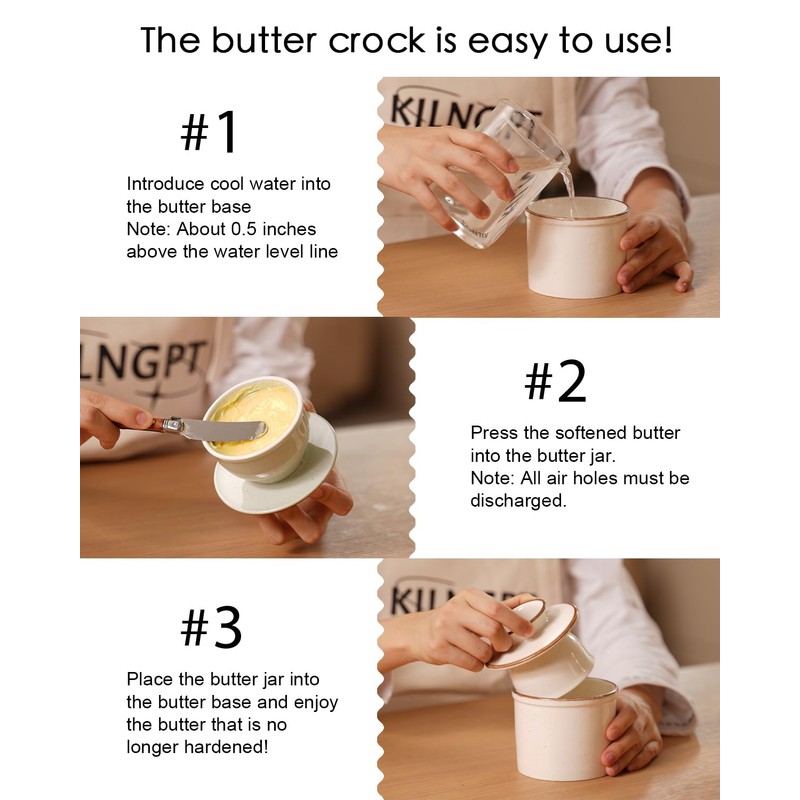 Jersinwei French Butter Dish, Butter Crock for Counter with Water