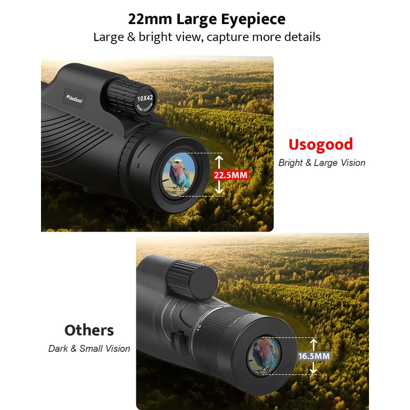 Monocular Telescope, 10x42 Monoculars for Adults, Usogood Compact Portable Waterproof