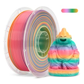 JAREES Rainbow 3D Printing Filaments PETG Rainbow Multicolor Gradient Filament 1.75mm, Green-Purple-Pink-Yellow PETG Suitable for Christmas Decoration, 1kg 330 Meters