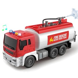 LioMaxi Maßstab 1:16 Feuerwehrwagen Spielzeug für Kinder, Trägheit Feuerwehrauto, Licht & Geräusche, mit Wassersprühpumpe, Rot (Wassertank)
