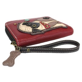 CHALA Zip Around Wallet, Wristlet, 8 Credit Card Slots, Sturdy Pu Leather - Pug - Burgundy