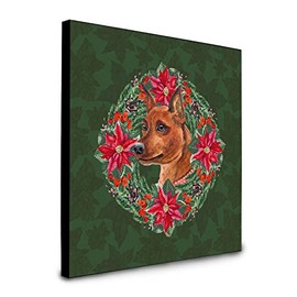 Caroline's Treasures Miniature Pinscher Poinsetta Wreath Artwork Panel Wall-Decor, Multicolor