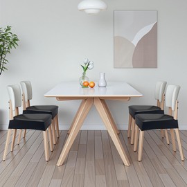 WENZMOC Waterproof Seat Covers for Dining Chairs 20% Thicker PU Leather Dining Chair Covers Set of 6, Soft & Stretch Chair Seat Slipcovers for Kitchen (Black, Rear Covered)