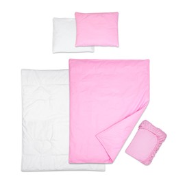 5 Piece Baby Bedding Duvet Pillow with Covers & Jersey Sheet fits 83x50cm Co-sleeper Crib (Pink)