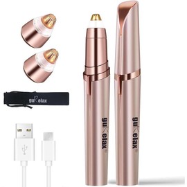 Eyebrow Trimmer for women, Electric Eyebrow Razor Rechargeable with LED Light, Painless Eye Brow Shaper Shaver 2 x Replacement Heads Included, Eyebrow Hair Remover - Colour: Rose Gold-2