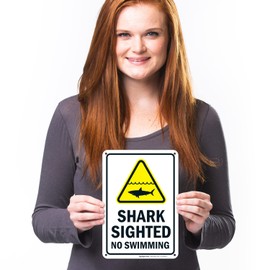 Shark Sighted, No Swimming Sign, 10x7 Inches, Rust Free .040 Aluminum, Fade Resistant, Made in USA