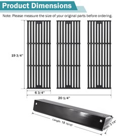 Criditpid Grill Replacement Parts for Char Griller 5050, 5650, 3001, 3030, 5072, 4000, King Griller 5252 Grill Models, Cast Iron Grill Grates and Heat Plates Tent for Char-Griller Replacement Parts