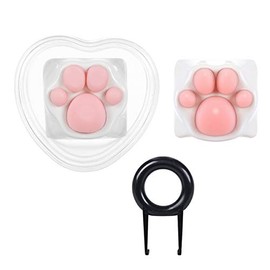 Juego de 2 teclas personalizadas de metal y goma para teclado con forma de pata de gato Kawaii Keycaps lindos juegos para teclado mecánico con extractor de teclas (rosa y blanco)